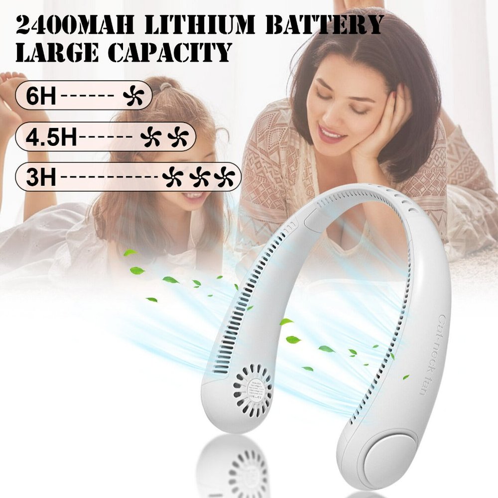 Portable Hanging Neck Sports Fan, Hand Free Neck Fan, USB Rechargeable.